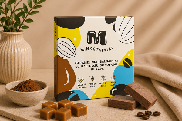 Handgemaakte karamelsnoepjes met witte chocolade en koffie