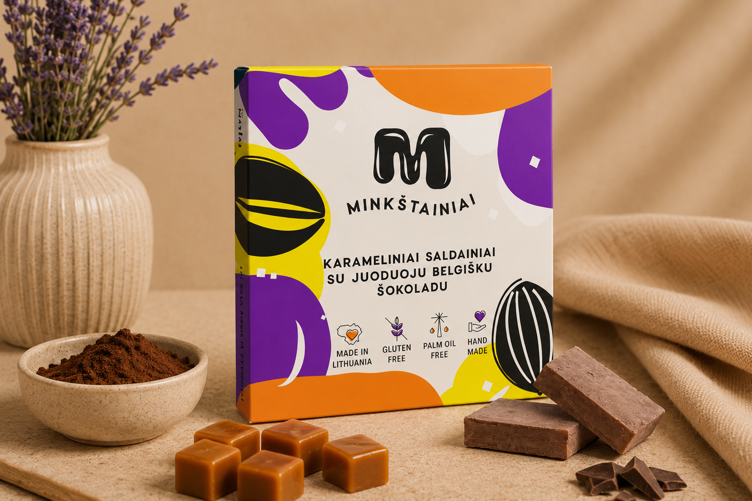 Handgemaakte zachte karamelsnoepjes met Belgische pure chocolade