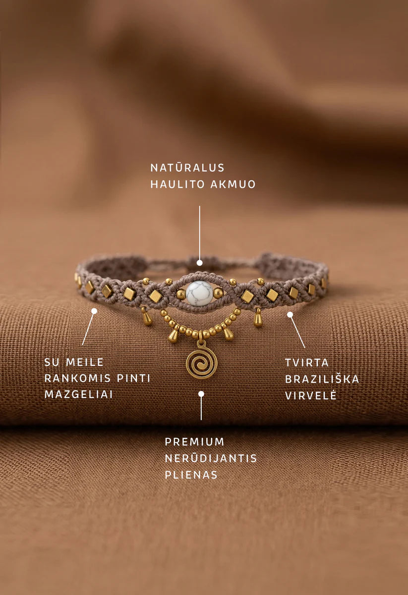 WILD – Handgemaakte bruine Boho enkelband met howlietsteen
